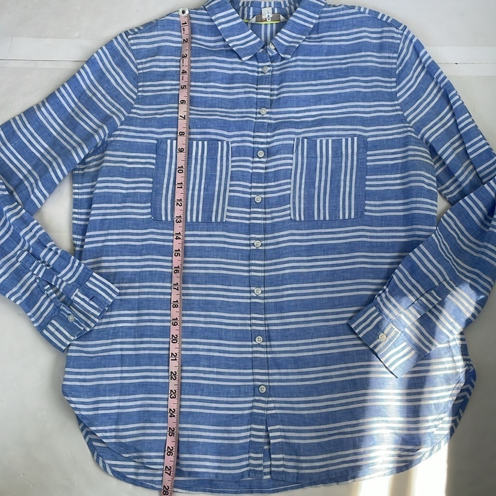 Boden Women’s Blue and White Striped Casual Linen Shirt Size 12 - Picture 12 of 14